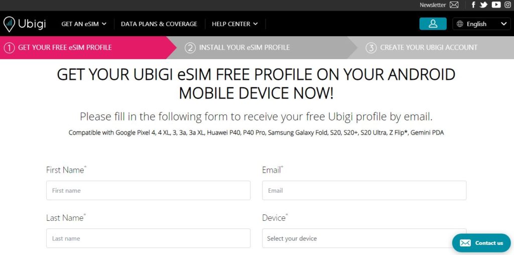 eSIM Ubigi purchasing process Source
